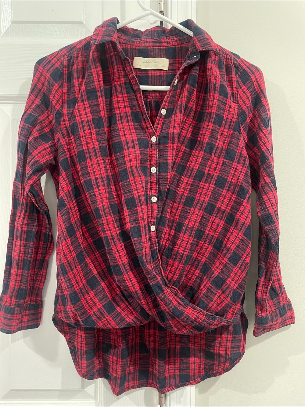 Isabella Sinclair Women’s Red and Black Plaid Shirt, 100% Cotton, Size XS-P